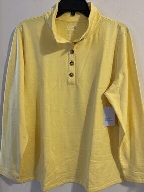 Croft Barrow Womens 2XL Yellow Half Button Pullover Fleece Sweater NWT! A1372